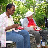 Julia and Jane (92 years old) at the garden walk