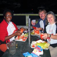 Julia, Per and Glenda enjoying lobsters